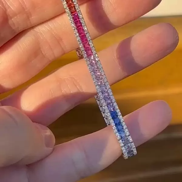 12.6ctw Princess Cut Rainbow Sapphire Tennis Bracelet