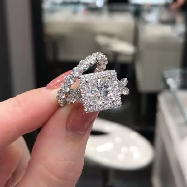 Handmade 2ct Princess Cut Wedding Ring Set in Sterling Silver