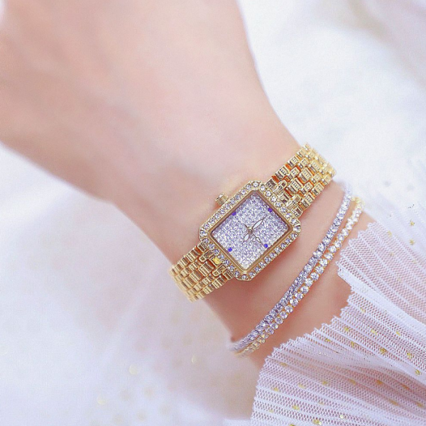Fashion Shiny Square Dial full Diamond Watch