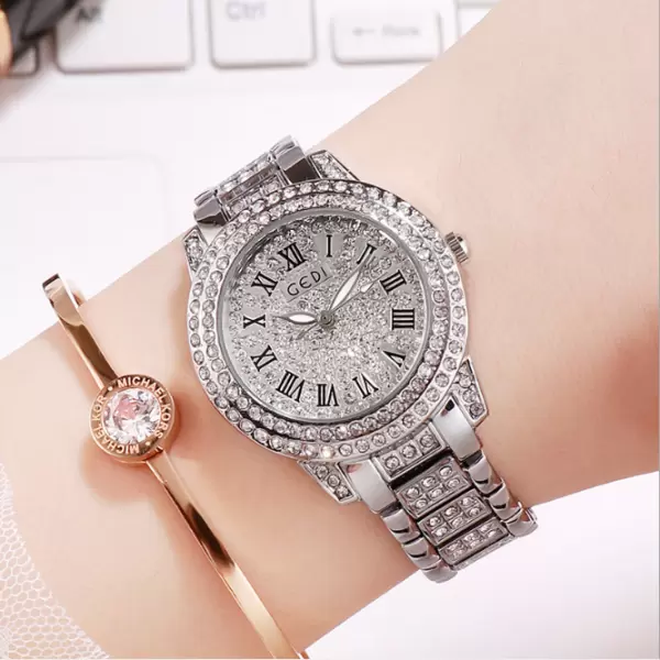 Shiny Elegant Double Halo Round full Diamond Dial and Strap Watch