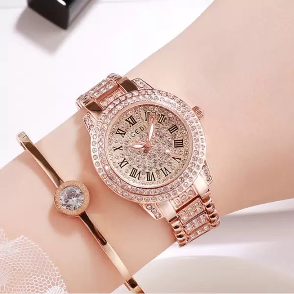 Shiny Elegant Double Halo Round full Diamond Dial and Strap Watch