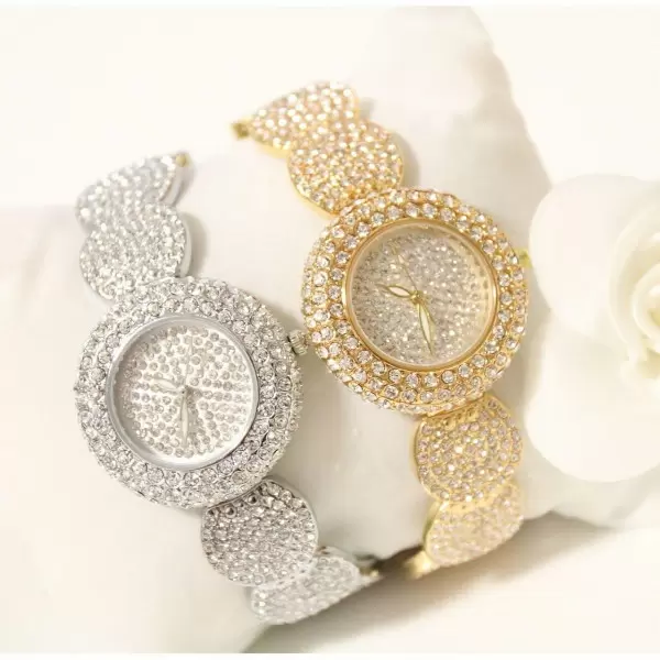 Super Fashion Shine Full Diamond Round Dial and Strap Bracelet Watch