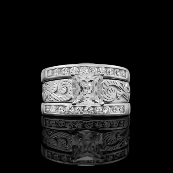 2ct Princess Cut White Sapphire 3pcs Bridal Set