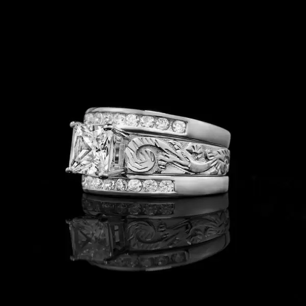 2ct Princess Cut White Sapphire 3pcs Bridal Set