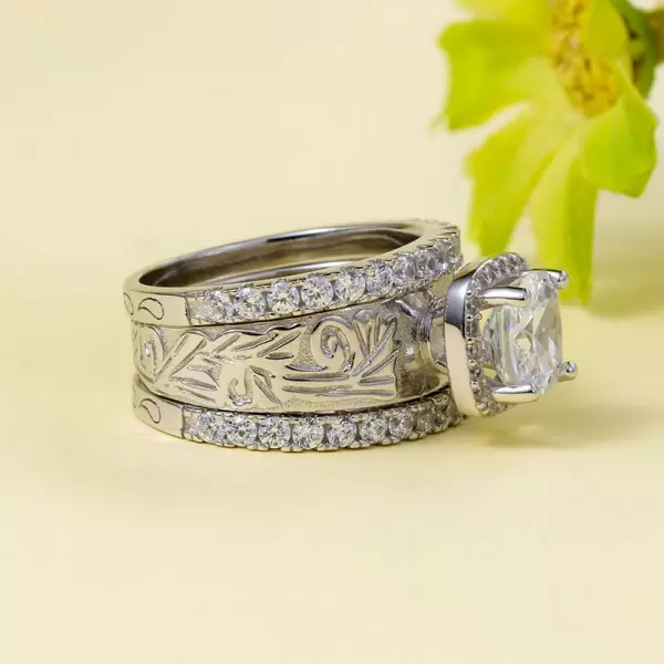 2ct Cushion Cut White Sapphire 3pcs Bridal Set