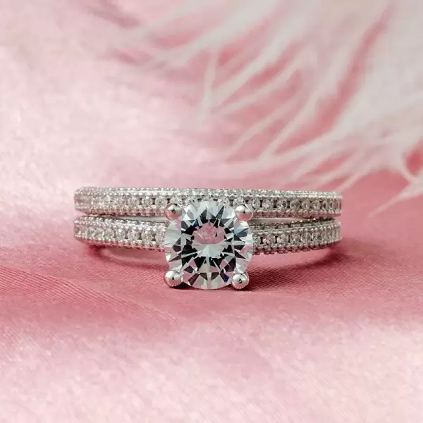 Handmade 1.5 Ct Round Cut Classic Sterling Silver Ring Set