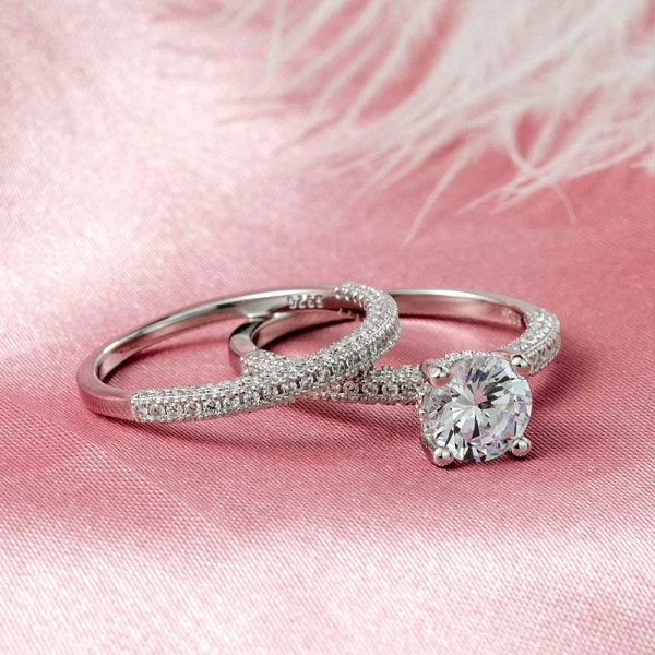 Handmade 1.5 Ct Round Cut Classic Sterling Silver Ring Set