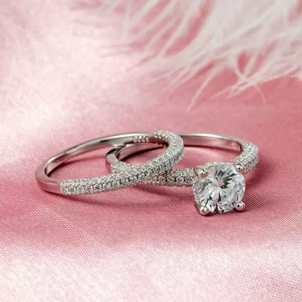 Handmade 1.5 Ct Round Cut Classic Sterling Silver Ring Set