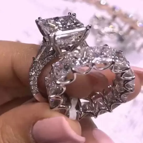 6ct Princess Cut White Sapphire 2pcs Bridal Set