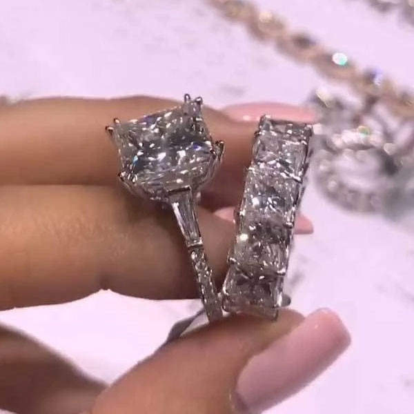6ct Princess Cut White Sapphire 2pcs Bridal Set