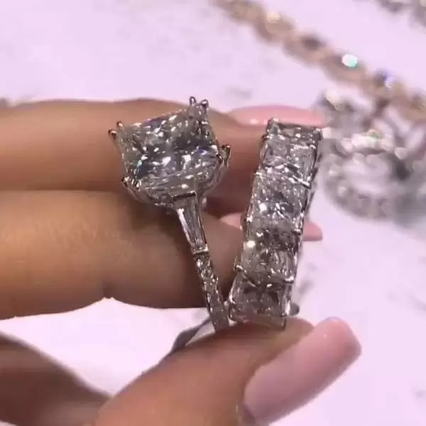 6ct Princess Cut White Sapphire 2pcs Bridal Set