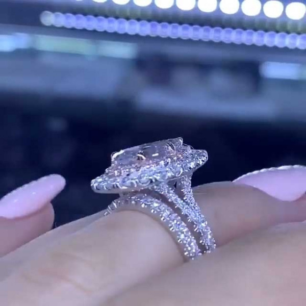 2ct Pear Cut Double Halo 2pcs Bridal Set