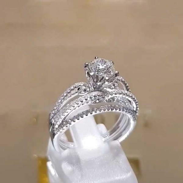 Handmade Round Cut Split Shank Sterling Silver Ring Set