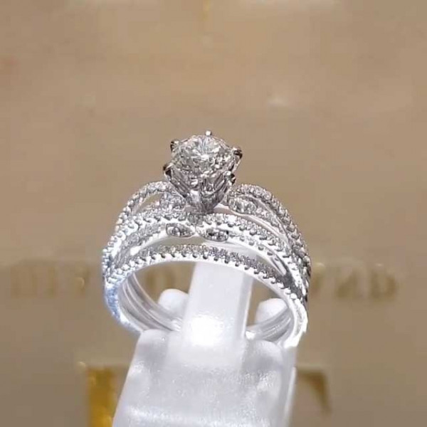 Handmade Round Cut Split Shank Sterling Silver Ring Set