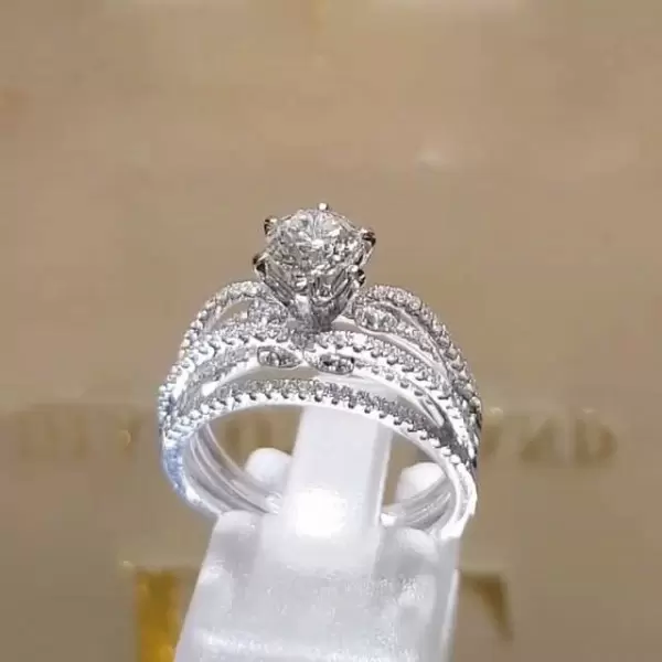 Handmade Round Cut Split Shank Sterling Silver Ring Set