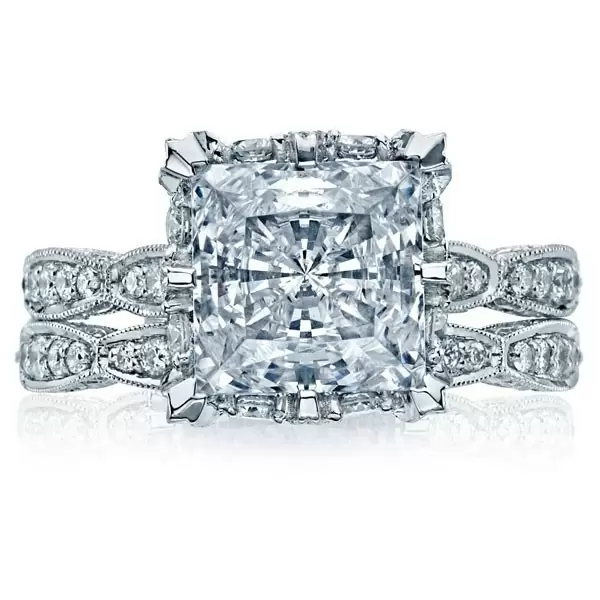 5.25ct Princess Cut Vintage Pave Setting 2pcs Bridal Set
