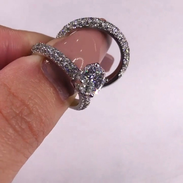 Beautiful Handcrafted Oval Cut 1.5Ct With 3D-Stone Band Wedding Ring Set