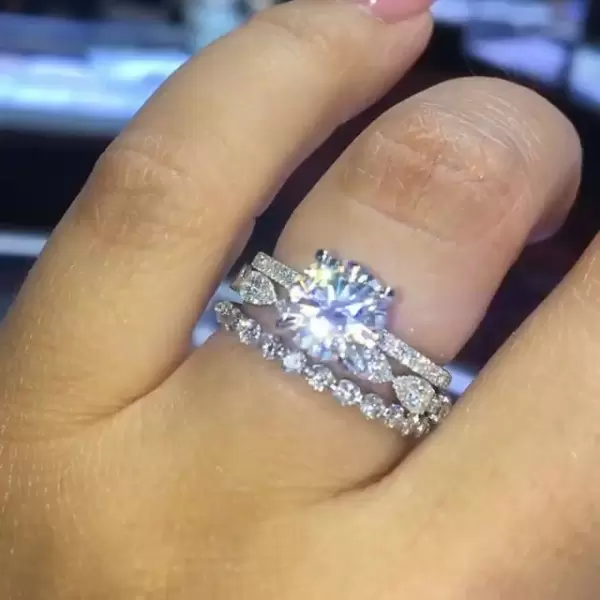 Handmade 3pcs 2.0Ct Round Cut Wedding Ring Set
