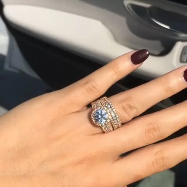 Handmade Rose Gold Halo Round Cut Engagement Ring