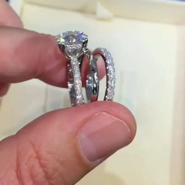 Handmade 2.0 Ct Round Cut  Sterling Silver 3pcs Ring Set