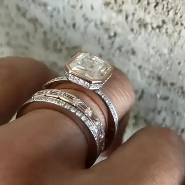 6ct Emerald Cut White Sapphire 3pcs Bridal Set in Rose Gold