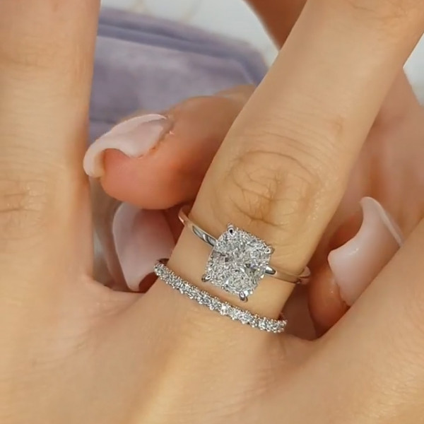 3ct Cushion Cut White Sapphire 2pcs Bridal Set
