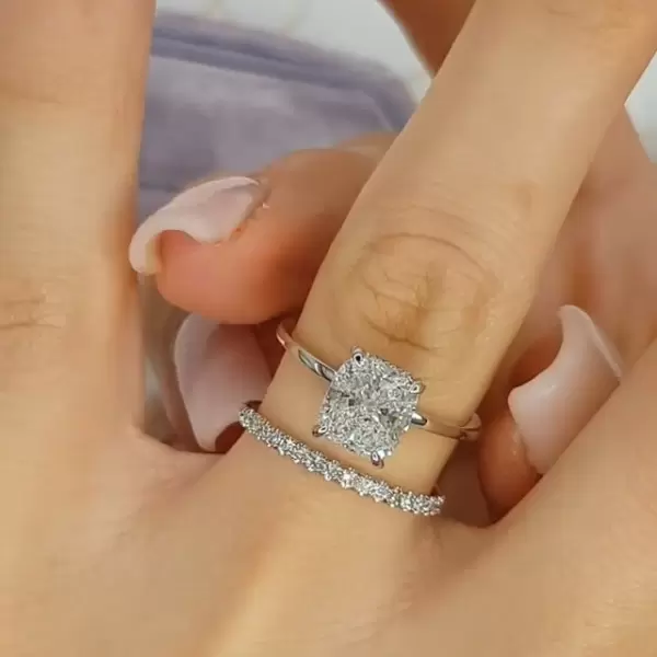 3ct Cushion Cut White Sapphire 2pcs Bridal Set