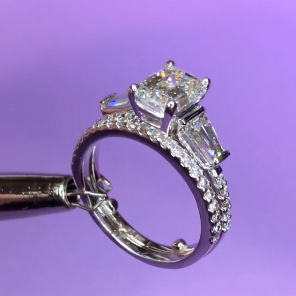 Handmade 2.5 CT Emerald Cut Three Stone Engagement Ring