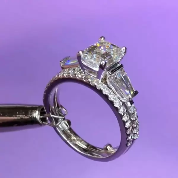 Handmade 2.5 CT Emerald Cut Three Stone Engagement Ring