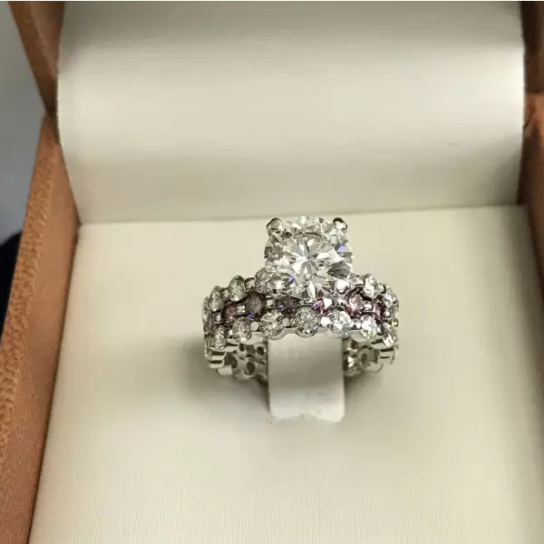 Handmade 3.0 CT Round Cut 3pcs Pink Stone Wedding Ring Set
