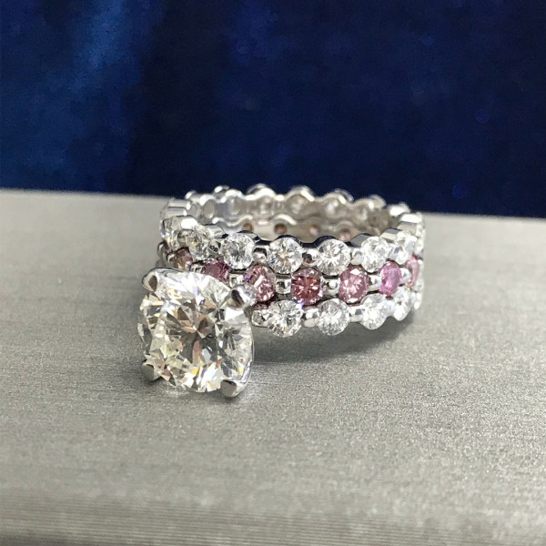 Handmade 3.0 CT Round Cut 3pcs Pink Stone Wedding Ring Set