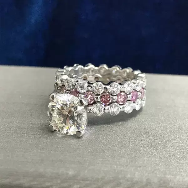 Handmade 3.0 CT Round Cut 3pcs Pink Stone Wedding Ring Set