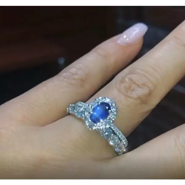 Handmade Oval Cut Sapphire Inspired Ring Set