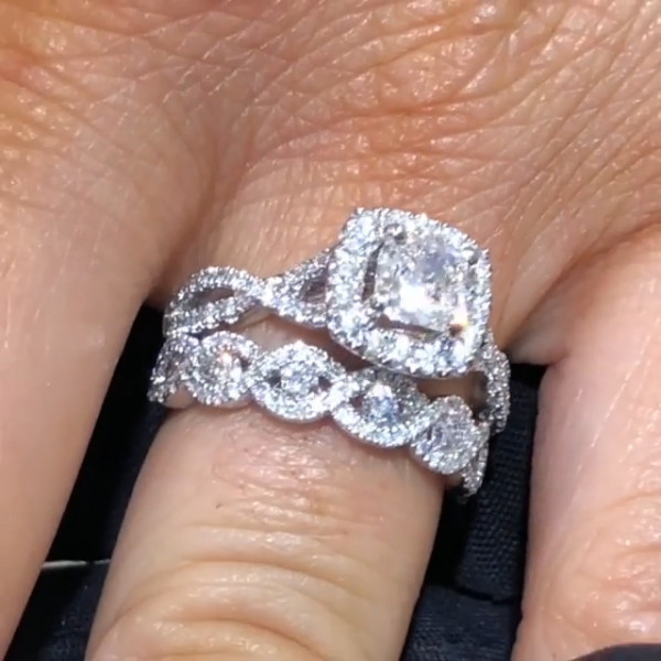 Handmade 1.0 CT Cushion Cut Halo and Intertwined Engagement Ring
