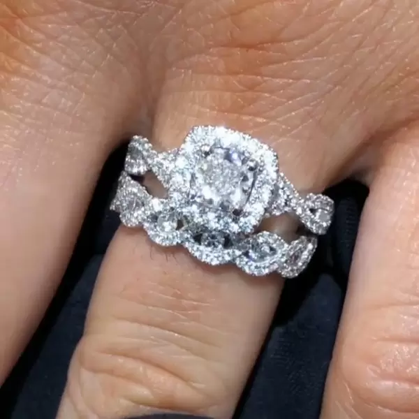 Handmade 1.0 CT Cushion Cut Halo and Intertwined Engagement Ring