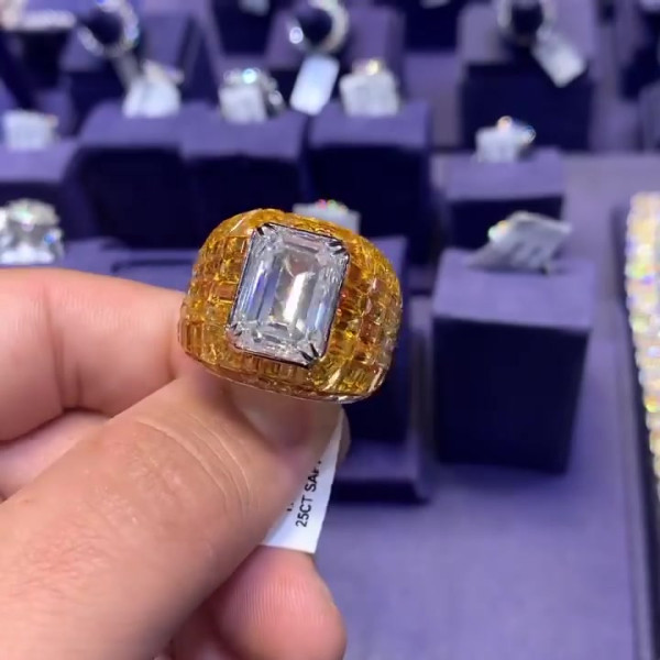 10ct Men's Invisible setting Emerald Cut Diamond Ring