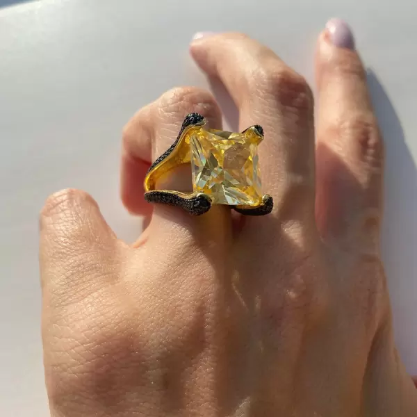 12ct Princess Cut Yellow Sapphire Bold Paved Ring