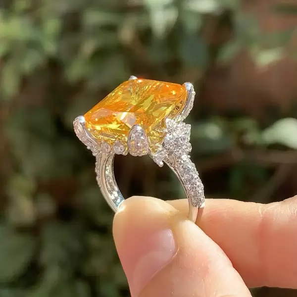 14.2ct Radiant Cut Yellow Sapphire Floral Cocktail Ring