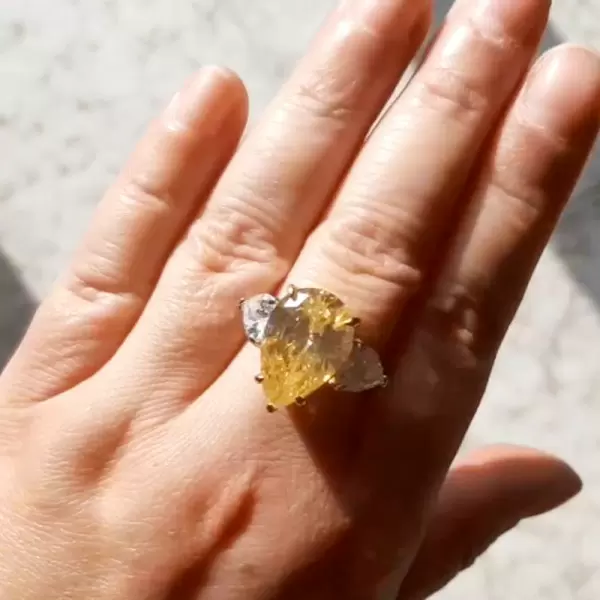5.8ct Pear Cut Yellow Sapphire Three-stone Engagement Ring