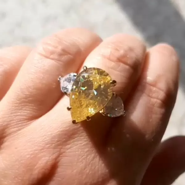 5.8ct Pear Cut Yellow Sapphire Three-stone Engagement Ring