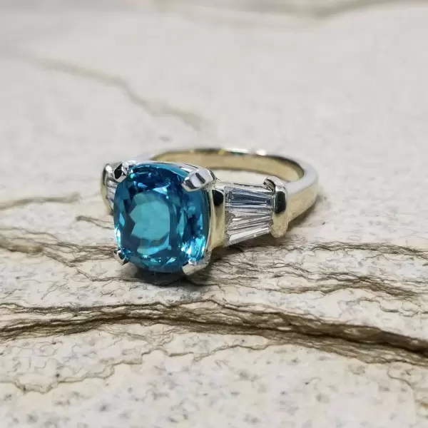 6.56ct Three-stone Blue Sapphire Engagement Ring