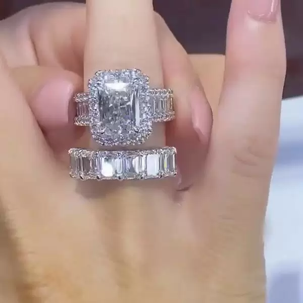 4ct Radiant Cut White Sapphire 2pcs Bridal Set