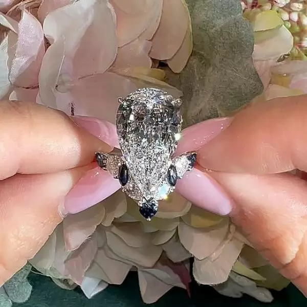 6ct Pear Cut White Sapphire Engagement Ring