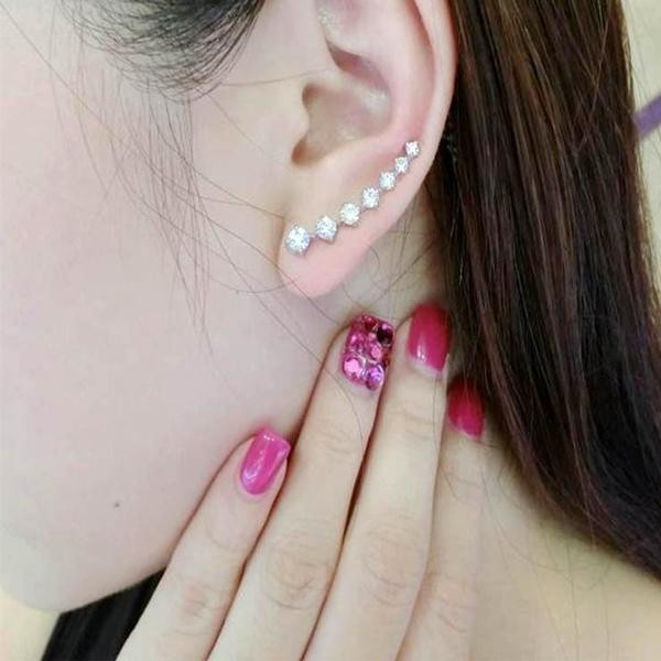 Round Cut White Sapphire Climber Earrings