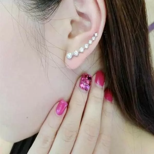 Round Cut White Sapphire Climber Earrings