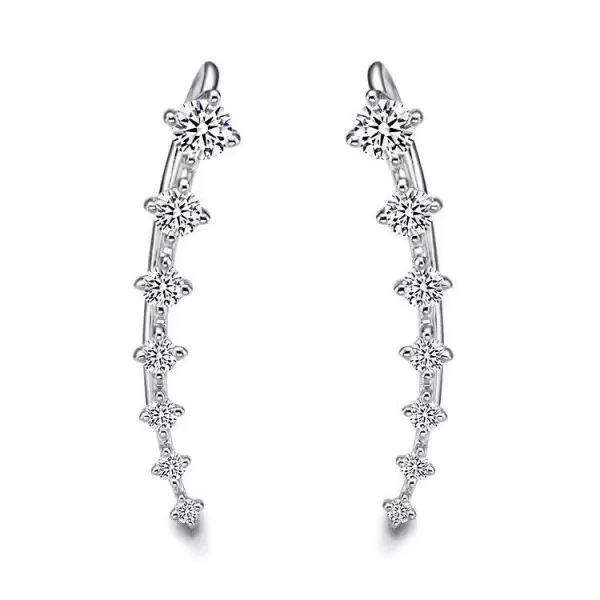 Round Cut White Sapphire Climber Earrings
