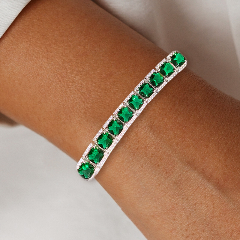 【Sentiments】NO.239 BRACELET mint green Round & Cushion Cut White & Green Sapphire Bracelet | SayaBling