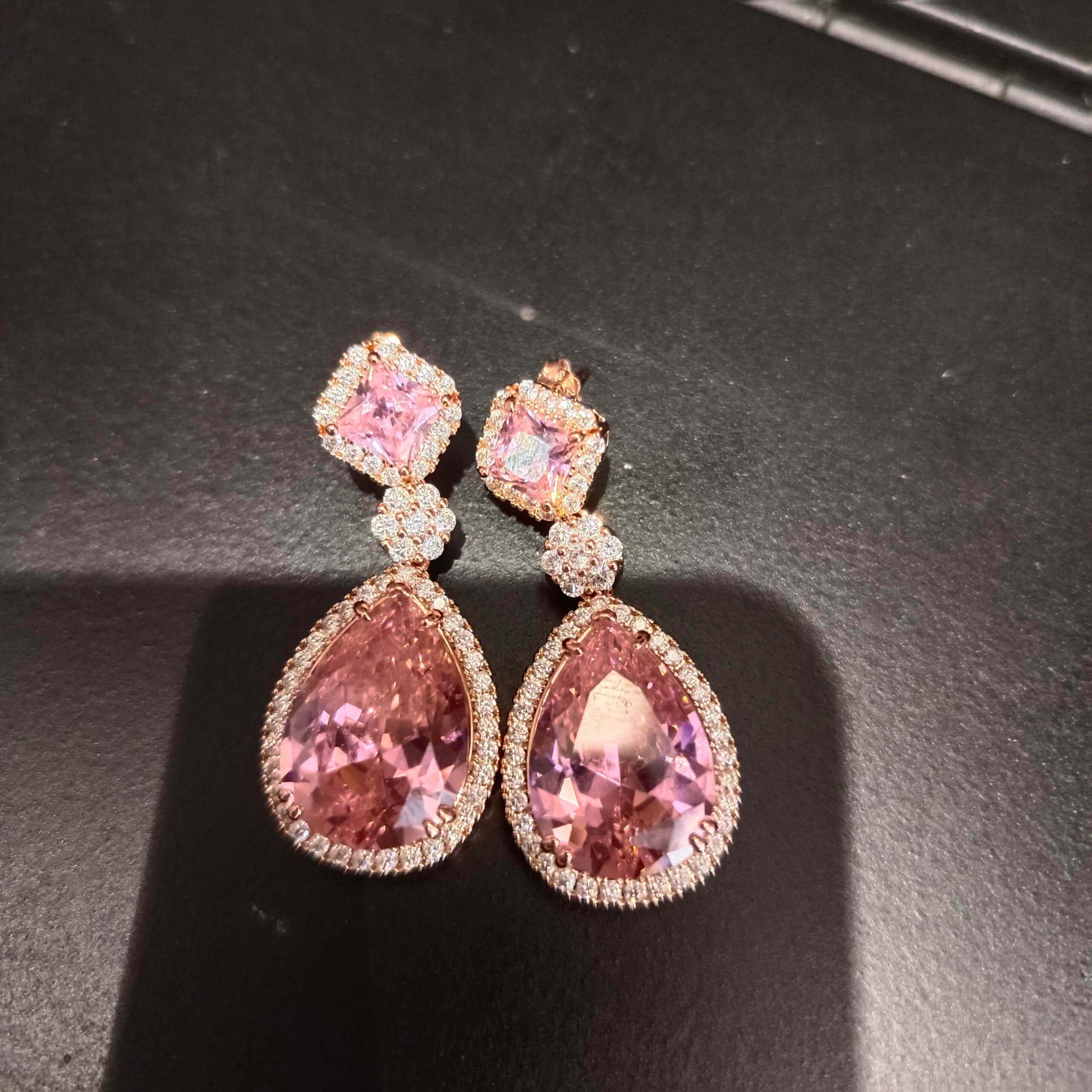 6.5Ct Pear Cut Lab Created Pink Sapphire Halo Drop Earrings 925 Sterling  Silver