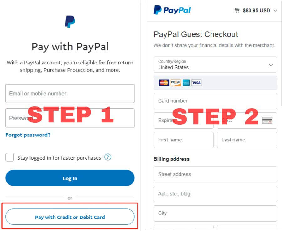 How to pay with a credit/debit card in PayPal